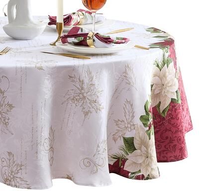 Threadmade Clarette Poinsettia Holiday Fabric Tablecloth