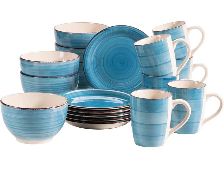 Kaffeeservice GOODPRODUCT Geschirr-Set, Service BELL TEMPO, Keramik, 18 Teile für 6 Personen , blau (dunkelblau), 18 Stk., Keramik, Geschirr-Sets, Kaffeeservice, mit Spiraldekor, 18 Teile, für 6 Personen