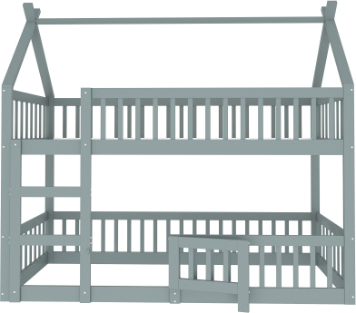 Kinder Etagenbett 90x200 cm Grau Ohne Matratze Mit Treppe Loft Design Massivholz Kinderbett Lagerraum