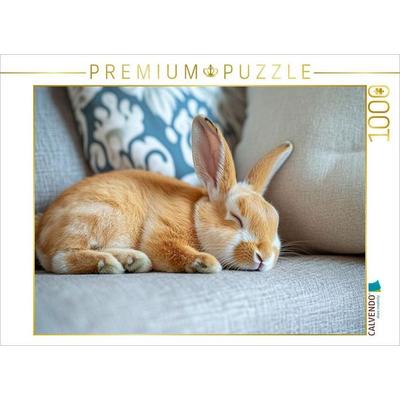 CALVENDO Puzzle Couch Kaninchen im Schlaf | 1000 Teile Lege-Größe 64x48cm Foto-Puzzle für glückliche Stunden