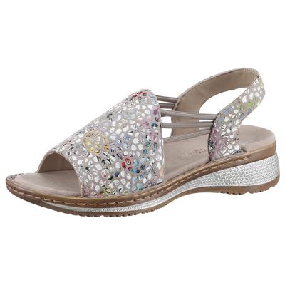 Riemchensandale ARA "HAWAII", Damen, Gr. 36, bunt (taupe multi), Veloursleder, Schuhe Riemchensandale, Sommerschuh, Sandalette, Keilabsatz, mit Stretch-Bänder, G-Weite