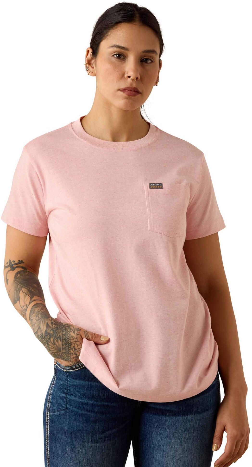 Women's Rebar Cotton Strong Space Dyed T-Shirt in Fusion Punch, Size: Medium by Ariat