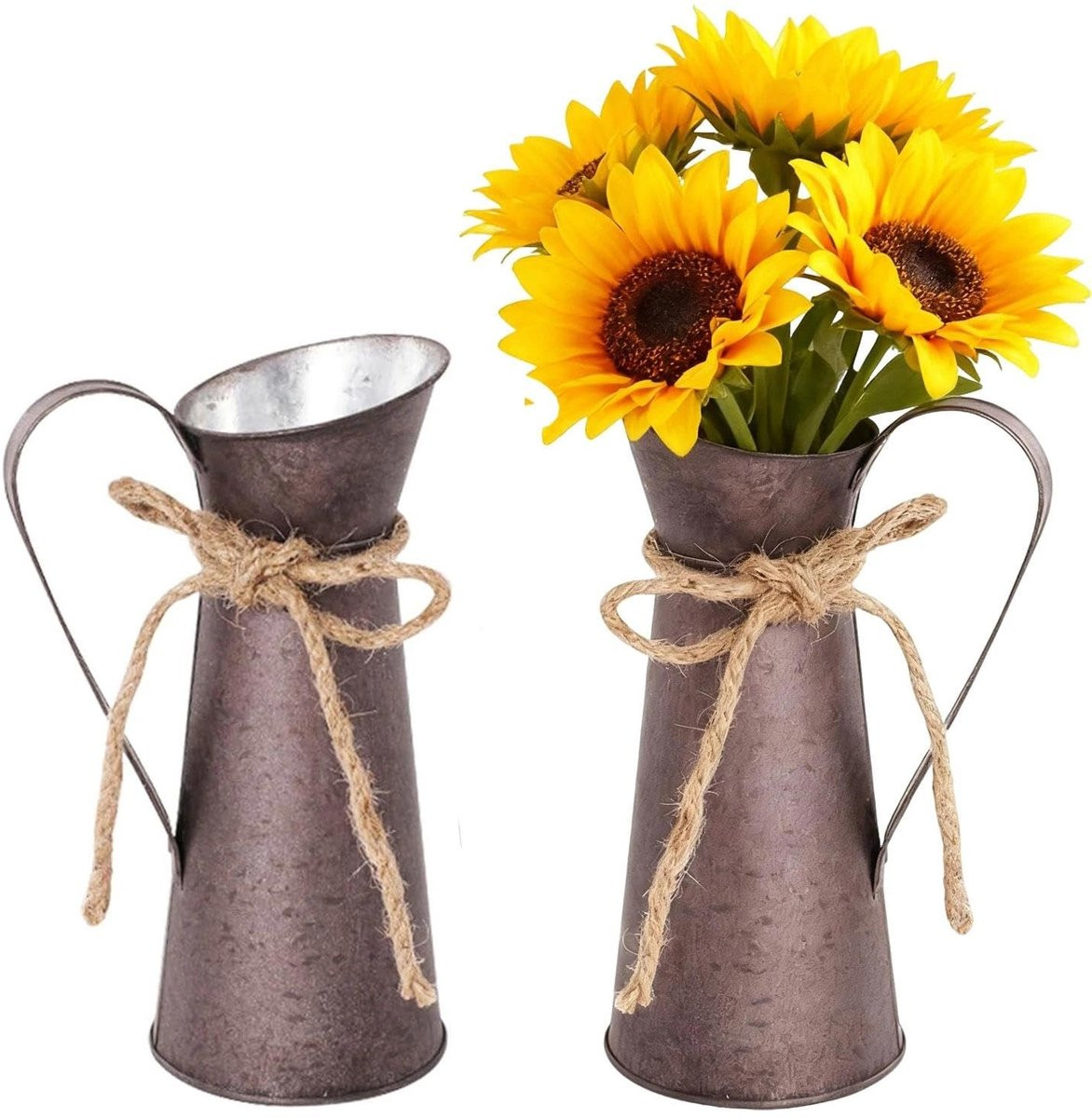 Set van 2 Vintage Metaal Bloemenvazen voor Decoratie
