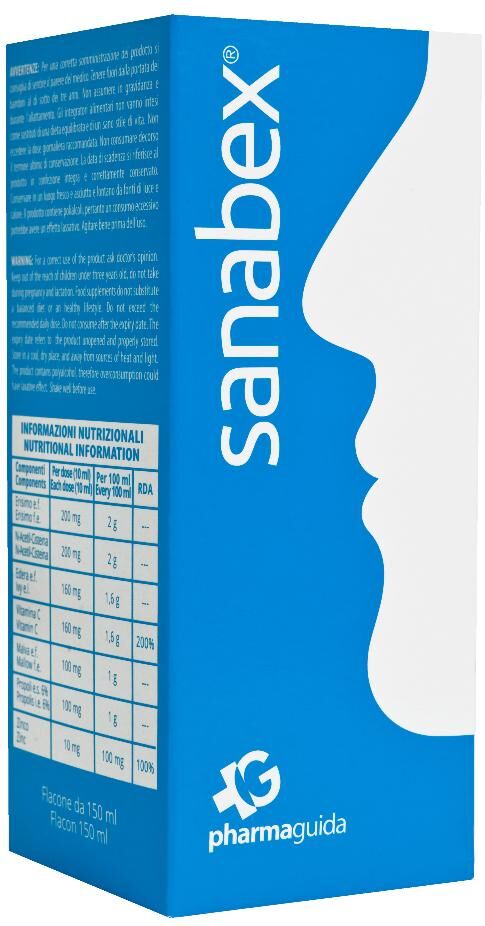 PHARMAGUIDA Srl Sanabex 150ml - Integratore alimentare di vitamina C e zinco con N-acetil-cisteina, propoli ed estratti vegetali di edera, malva ed erisimo