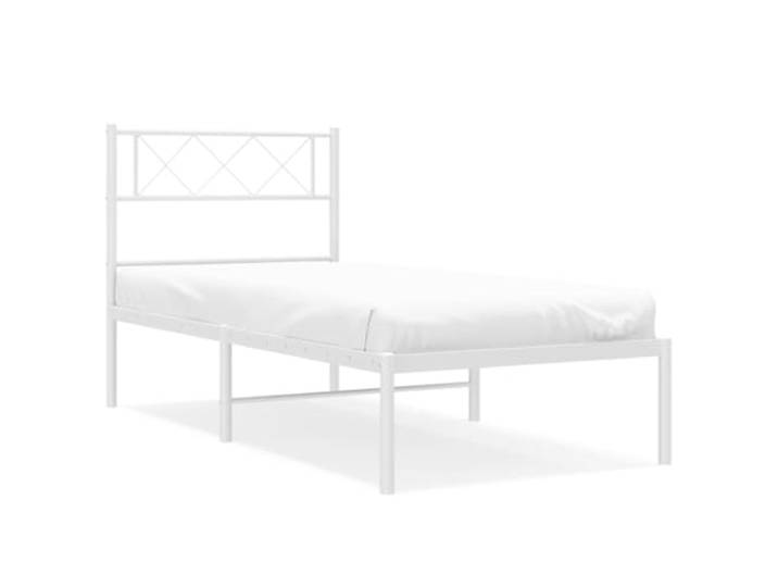 KKgypkn Metallbettgestell Weiß 90x200 cm mit Kopfteil, stabiles Bettrahmen Metall für Schlafzimmer, inklusive Lattenrost und Stauraum unter dem Bett