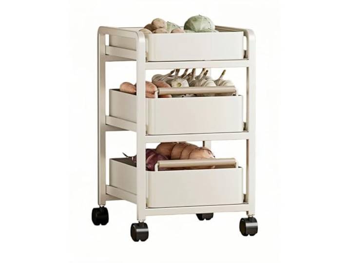 Kx9Lb8d Rollwagen Beweglicher mehrstöckiger Küchen-Aufbewahrungswagen, rollender Gemüsekorb, Organizer-Regal(Weiß,Klein)
