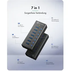 Icy Box IB-AC618a (USB-B, 7 Ports), Dockingstation + USB Hub, Schwarz