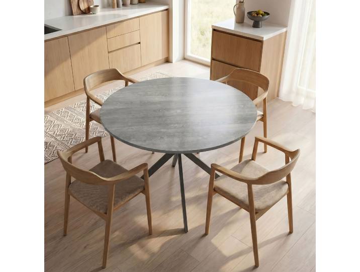HOMCOM Table Ronde 4 Pers. Style Industriel Acier Gris