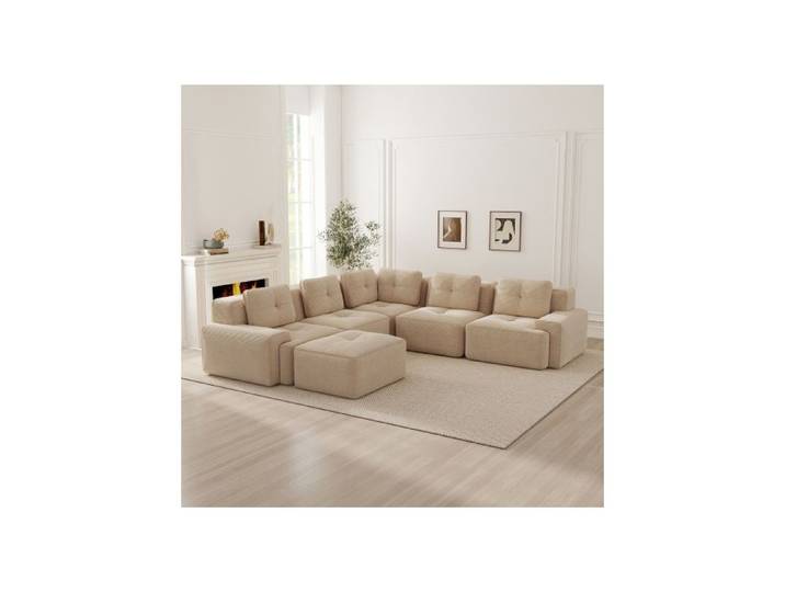Canapé modulable - SOGEU - 295x295x69 cm - 5 places - Mousse 32D - Velours côtelé