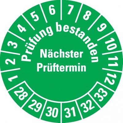 Dreifke® Prüfplakette Prüfung bestanden Nä.Prüft.28-33, grün, Dokufolie, Ø30mm, 500 Stk.