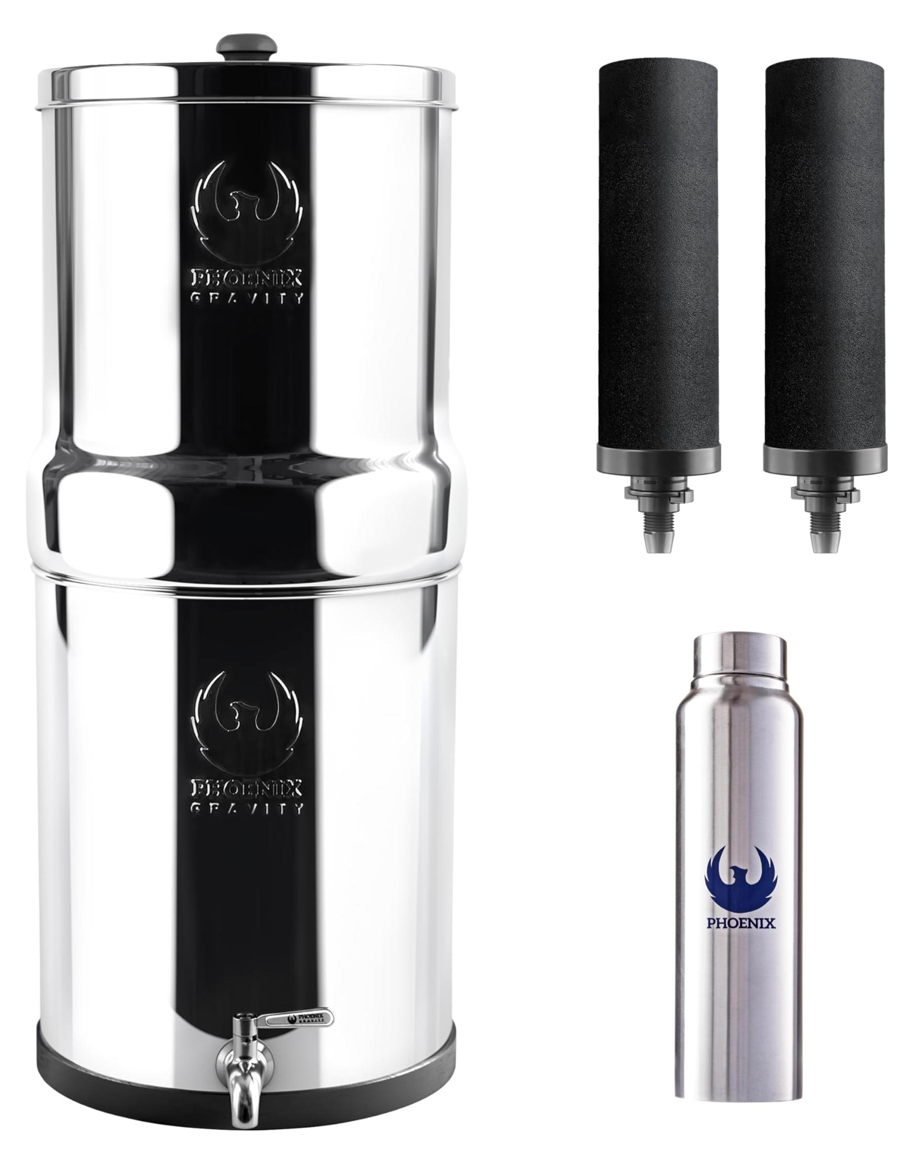 Wasserfilter-System 8 L, Edelstahl, 2 Kohlefilter, inkl. Hahn