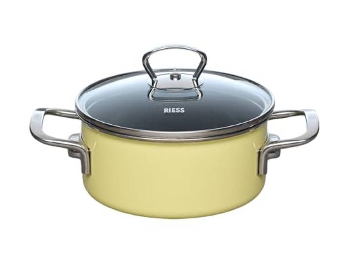 Riess, 0708-002, Kasserolle mit Glasdeckel 16cm, LEMON, Gewicht 1.376kg