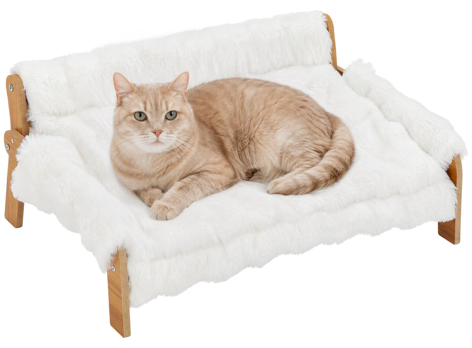 PawHut verhoogd hondenbed met houten frame en zachte, pluizige kussens