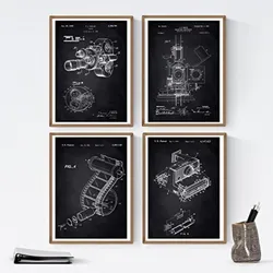POSTER Set mit 4 Musikinstrument Patent A4 Schwarzer Rahmen