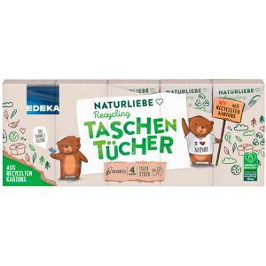 Edeka Taschentücher Naturliebe, Päckchen, Recycling, 4-lagig, weich & sicher, je 10 Tücher, 15 Stück
