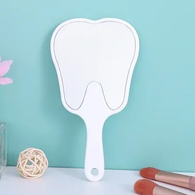 Fusion Finds Cute Handheld Makeup Mirror Tooth Shape Portable Vanity Mirror For Beauty Touch Ups white