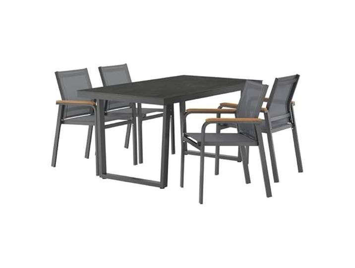 OUTLIV. Gartenmöbel-Set, 4 Sitzplätze, 160x90cm, anthrazit/dunkelgrau/Natur Textilene, Edelstahl und Teak; stapelbar und mit Armlehnen; 4 Sitzplätze; 160x90cm; anthrazit/dunkelgrau/Natur