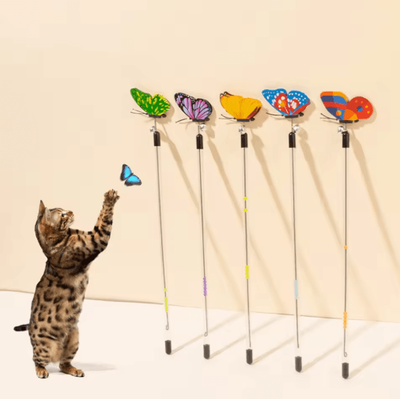 Inspire Picks FlutterSpring Retractable Cat Teaser Wand Extendable Butterfly Toy For Interactive Play & Exercise 1 Random