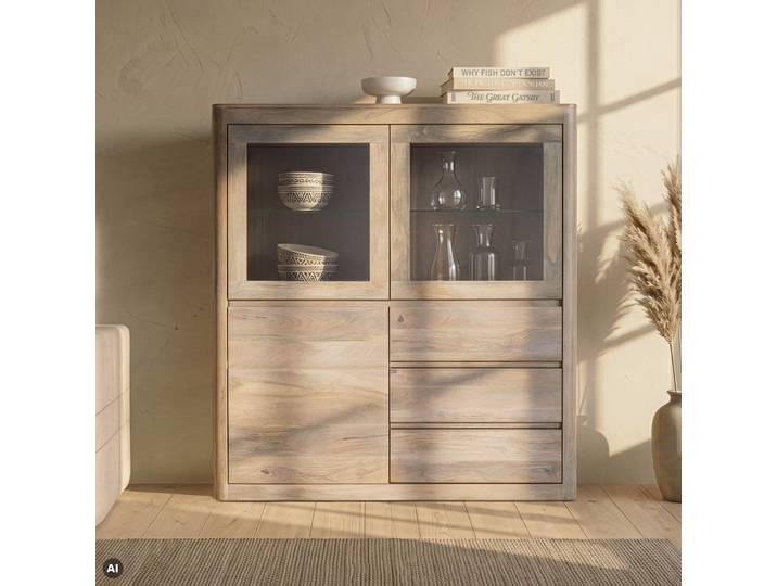 Buffet en bois de manguier 128x40x145 bianco huilé TORONTO #303