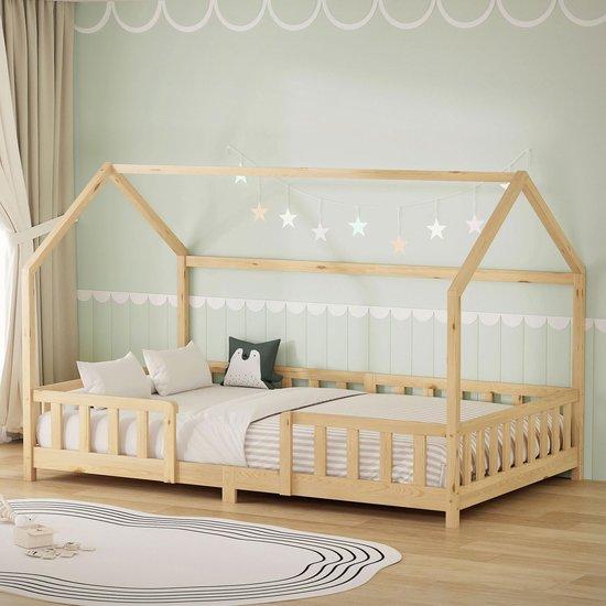 Kinderbett 120x200 cm - aus massivem Kiefernholz - mit Schutzgitter - langlebiges Jugendbett - Luxento
