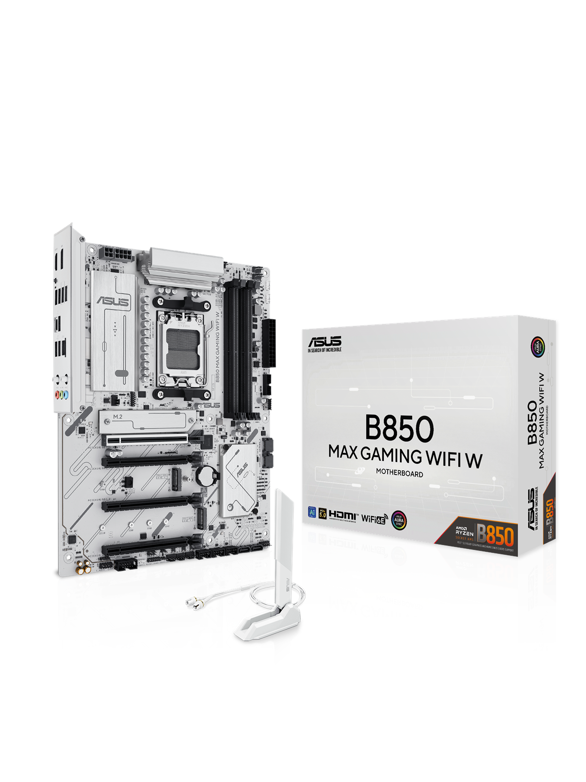 ASUS B850 MAX GAMING WIFI WHITE Mainboard - AMD B850 - AMD AM5 - DDR5 RAM - ATX