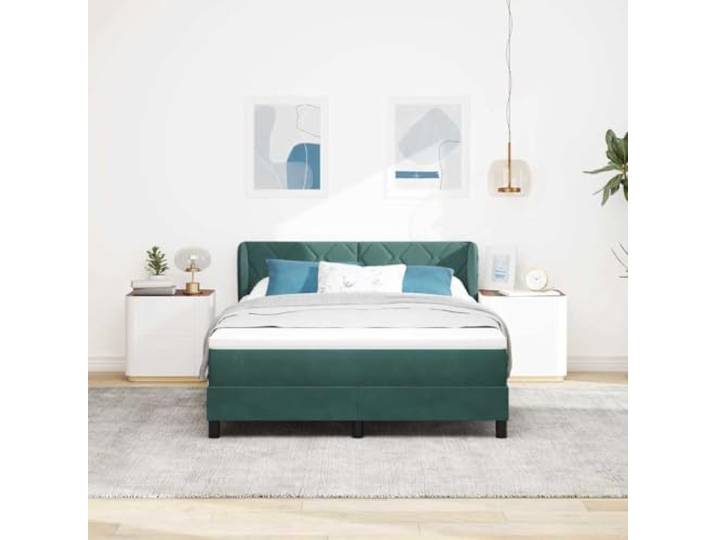 KTHLBRH Doppelbett 140 x 190 cm Samt dunkelgrün mit Matratze Kopfteil verstellbar, modernes Design, inklusive Federkernmatratze
