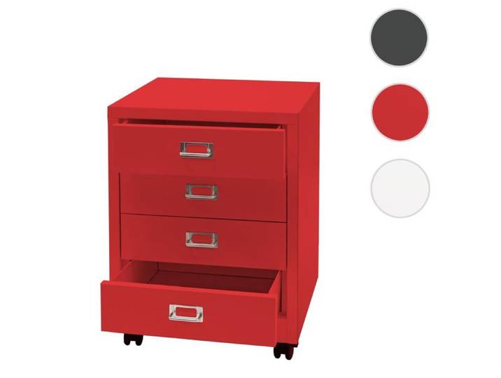 Caisson roulant MCW-L49 métal 55x40x41cm 4 tiroirs rouge