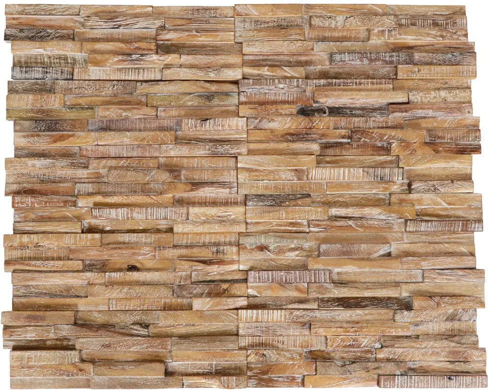 Union Rustic Elle-May 3D Wall Cladding Panels 18 x 56cm Wood Mosaic Tile in Brown