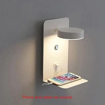 Uplift Picks Modern LED Wall Lamp With USB And Switch Bedside Sconce white