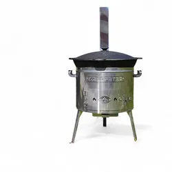 Grillpeter Utschak aus Edelstahl 2mm mit Rauchrohr Timur mit Kazan aus Gusseisen 22L