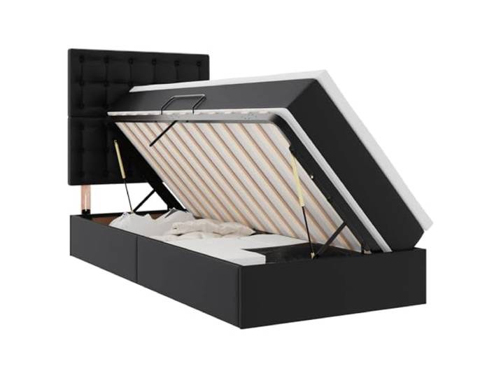 PUGYNBK Bett mit Aufbewahrung, Schwarz, 100 x 200 cm, Kunstleder Hydraulische Erhöhung, elegante Polsterung, einfache Reinigung, platzsparend
