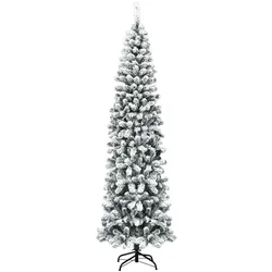 COSTWAY Bleistift Weihnachtsbaum 225cm, 641 PVC-Nadeln mit Schnee, Metallständer.