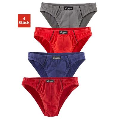 Slip LE JOGGER "Minislip", Herren, Gr. 3, 4 Stk., bunt, Jersey, Obermaterial: 95% Baumwolle, 5% Elasthan, unifarben, körpernah, Unterhosen Slip, knappe Form, schöne Farben mit kontrastfarbenen Pipings
