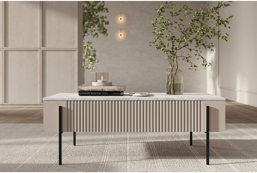 Corrigan Studio Otterburn Coffee Table with Storage Cashmere/Black/White Marble 40cm H X 100cm W X 60cm D