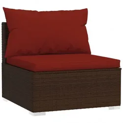 Garten-Mittelsofa mit Kissen Poly Rattan| vidaXL : Holzfarbe - Braun, Polesterfarbe - Zimtrot