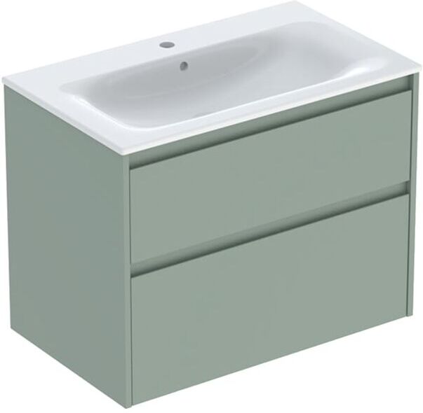 Geberit Renova Plan Möbel-Waschtisch-Set 504040IK1 Breite 80cm, Korpus/Front salbeigrün / lackiert seidenmatt, Waschtisch weiß