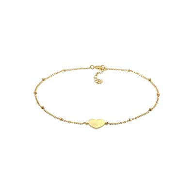 Fußkette ELLI "Fußschmuck Herzchen Kugelkette Verspielt Sommer 925 Silber" Gr. 22, gold, Fußketten, Damen, Silber 925 (Sterlingsilber)