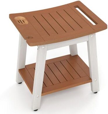 Costway HIPS Shower Bench Seat with Handle Shower Head-Brown & White