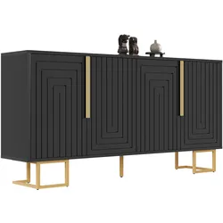 SIDEBOARD SCHWARZ & GOLD 152 CM MIT GEOMETRISCHEM RELIEF & 4 FÄCHERN
