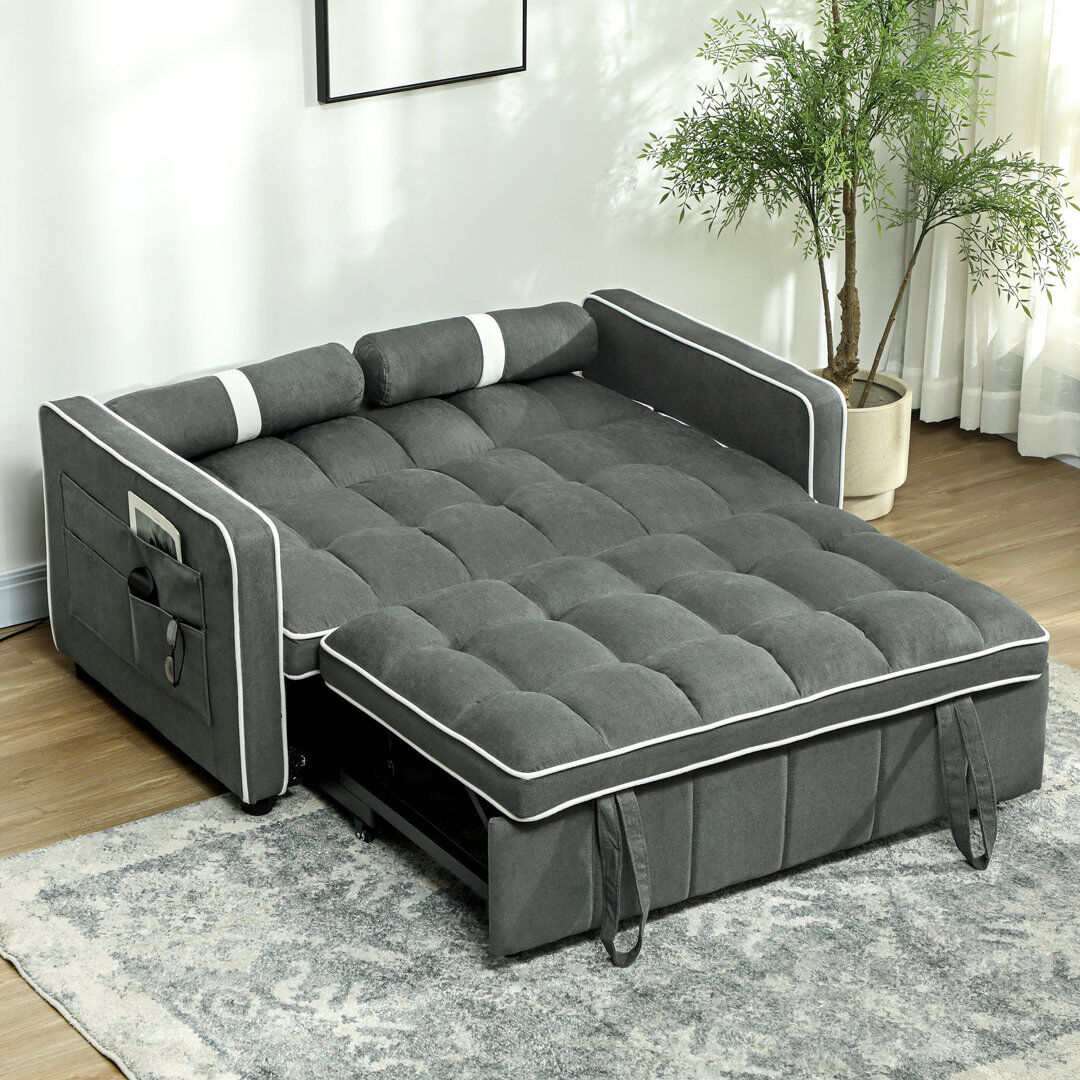 17 Stories HOMCOM 2 Seater Sofa Bed Click Clack Pull Out with Pillows Charcoal Grey Grey 86cm H X 138.5cm W X 87cm D