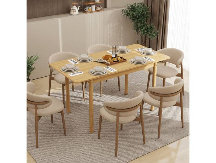 Table à Manger Extensible Rectangle 4-6 Personnes Table de Salle à Manger avec Espace de Rangement Naturel