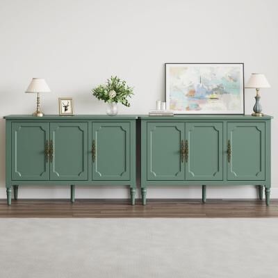 Lesly Mid-Century Modern 3-Door Green Finish Buffet Cabinet - 8' x 10'