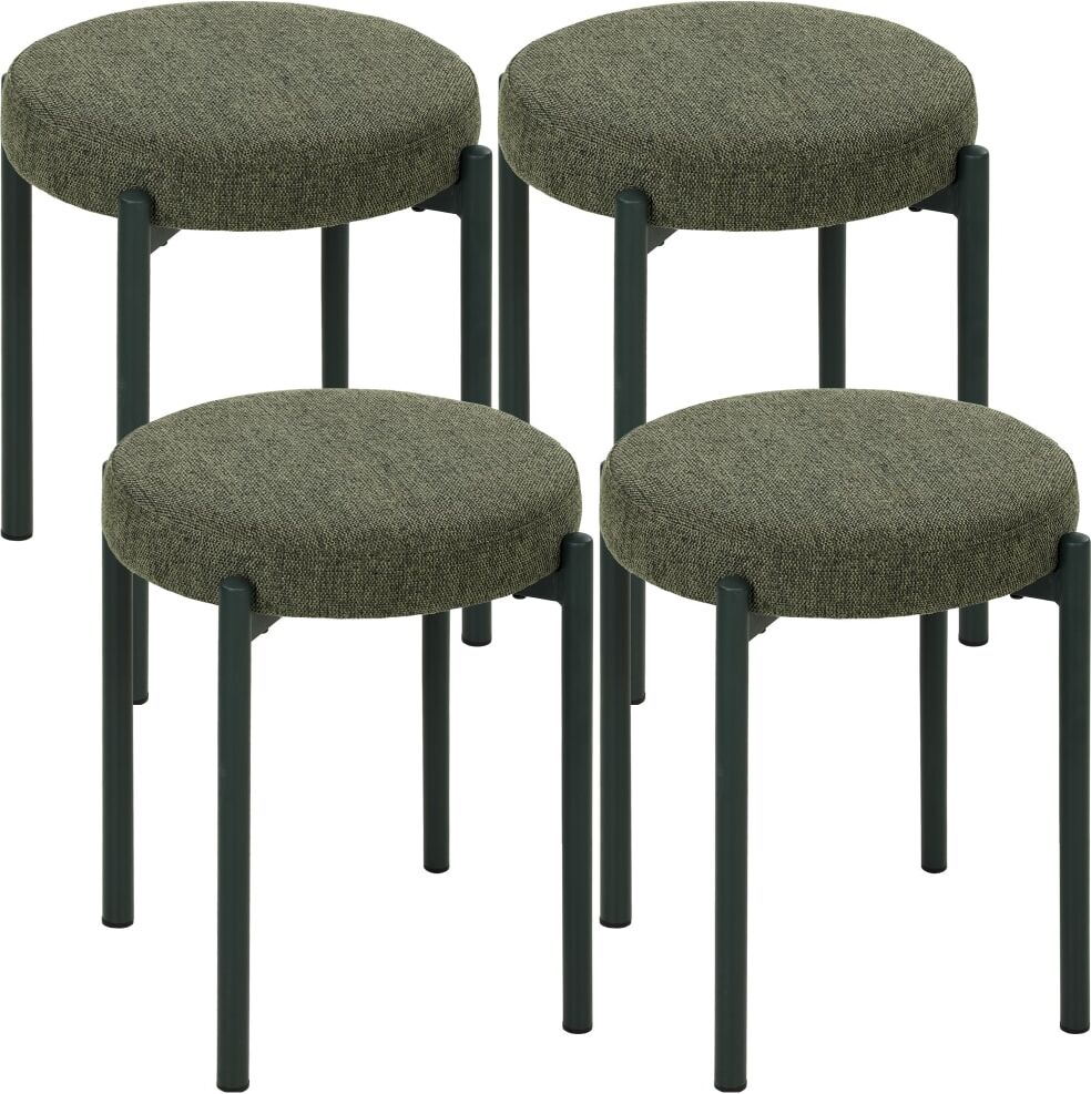 Homcom Tabourets ronds 4 places empilables tissu effet lin vert foncé Vert 45x48x45cm