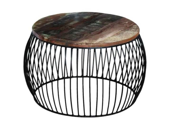 Couchtisch, rund, Vintage, aus Massivholz, 68 x 37 cm