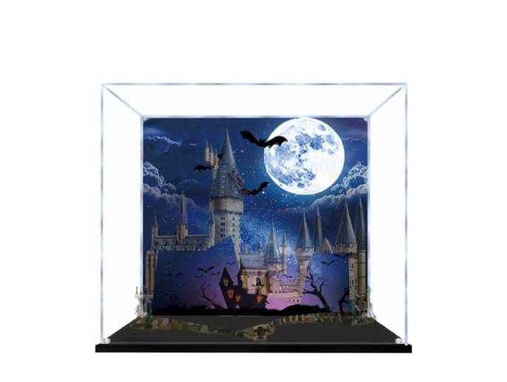 Acryl-Vitrine für Lego 71043 Schloss-Bauset, staubdichte transparente Box, Vitrine – nur Vitrine, Schaukasten kompatibel mit Lego 71043 (Rückenspray 3 mm A, schwarzer Sockel)