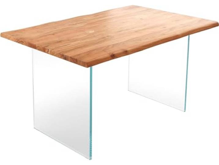 DELIFE Esszimmertisch Edge Akazie Natur 140x90 Glas Live-Edge