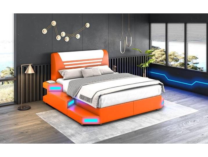 JVmoebel Bett Luxus Lederbett mit LED-Beleuchtung in modernem Design (Bett), Made in Europa