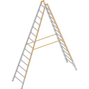 Layher Stehleiter Topic 1039, beidseitig begehbar, aus Aluminium, bis 150kg, mit 2 x 14 Sprossen