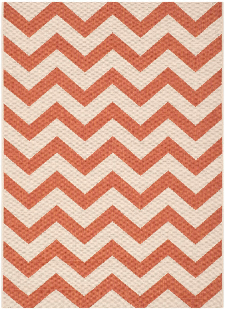 Brayden Studio Camellia Hooked Terracotta/Beige Area Indoor/Outdoor Rug Rectangle 201 x 290 cm
