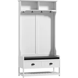 2-IN-1 Garderobenständer, Kleiderständer mit 4 Haken, Garderobe mit Schuhbank